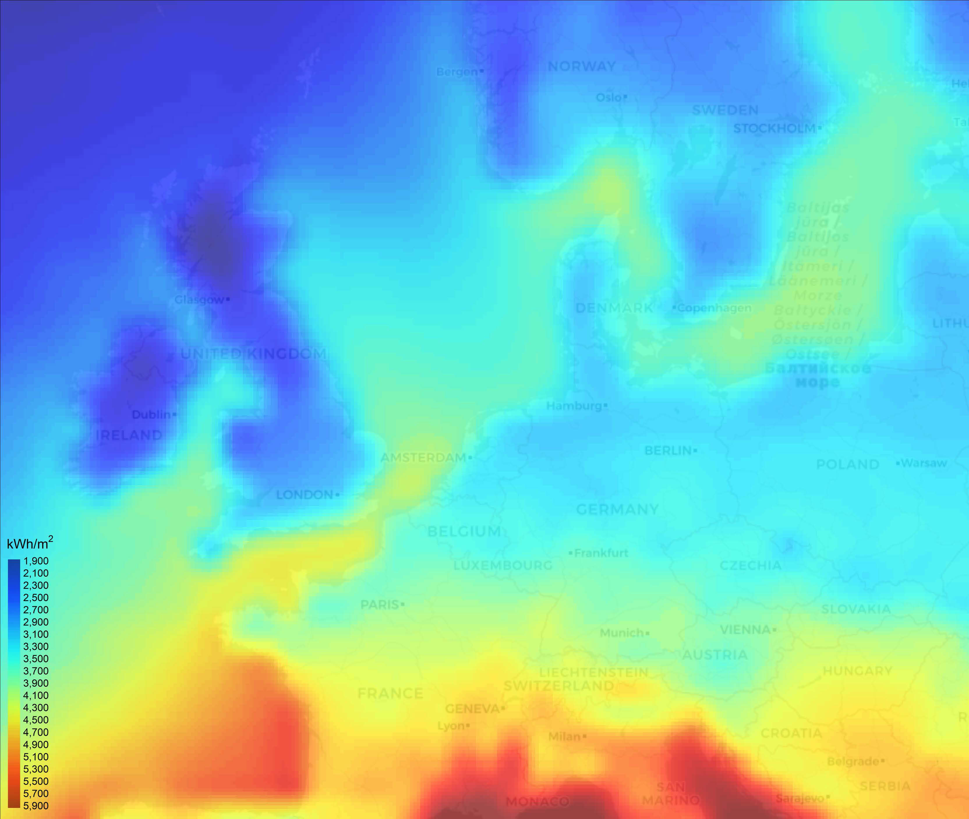 graphic showing total sky direct solar radiation at surface