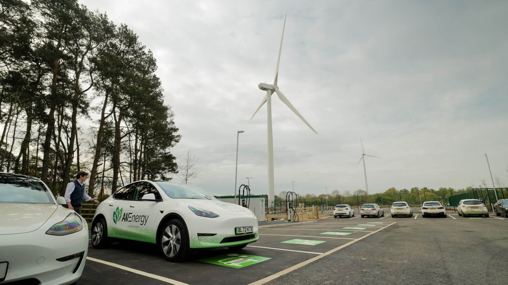 EVs charging near wind turbines