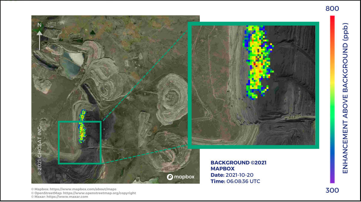 satellite image of emissions from coal mine