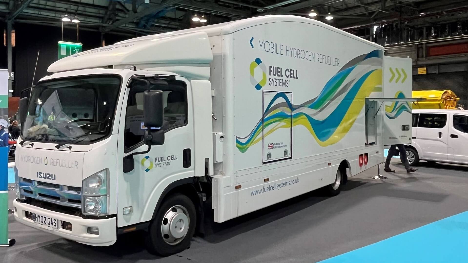 mobile hydrogen refuelling truck on show stand