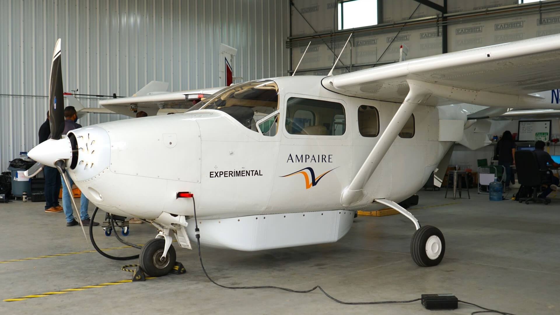 close up of Ampaire’s record-breaking hybrid-powered Cessna plane