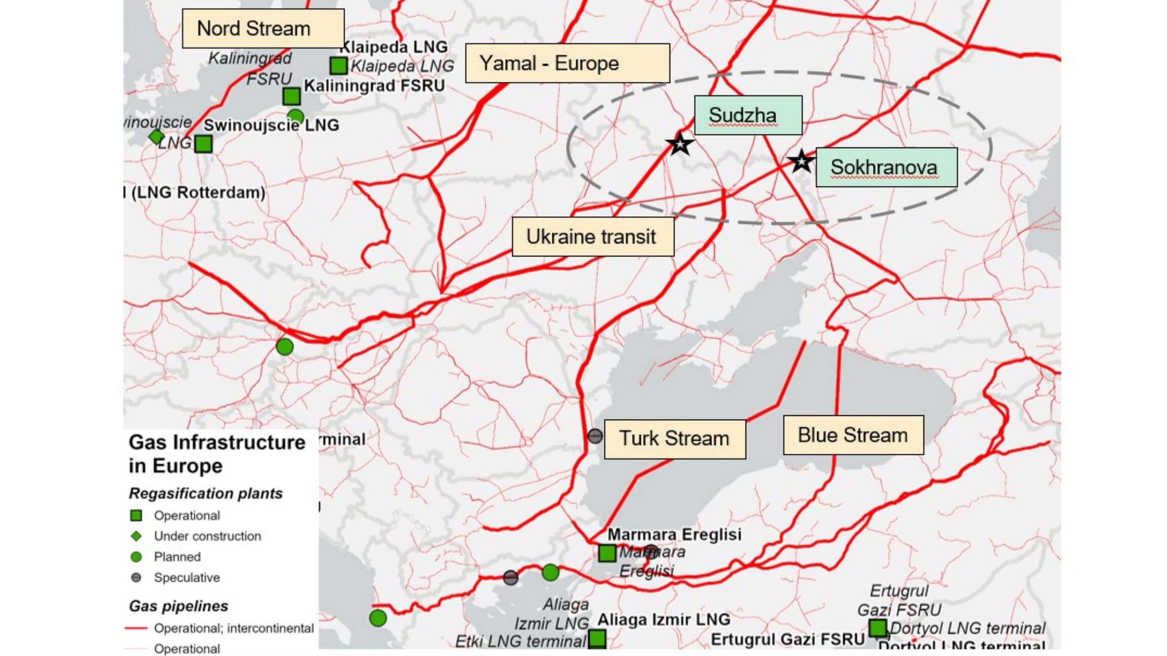 Map of Ukraine and European gas infrastructure