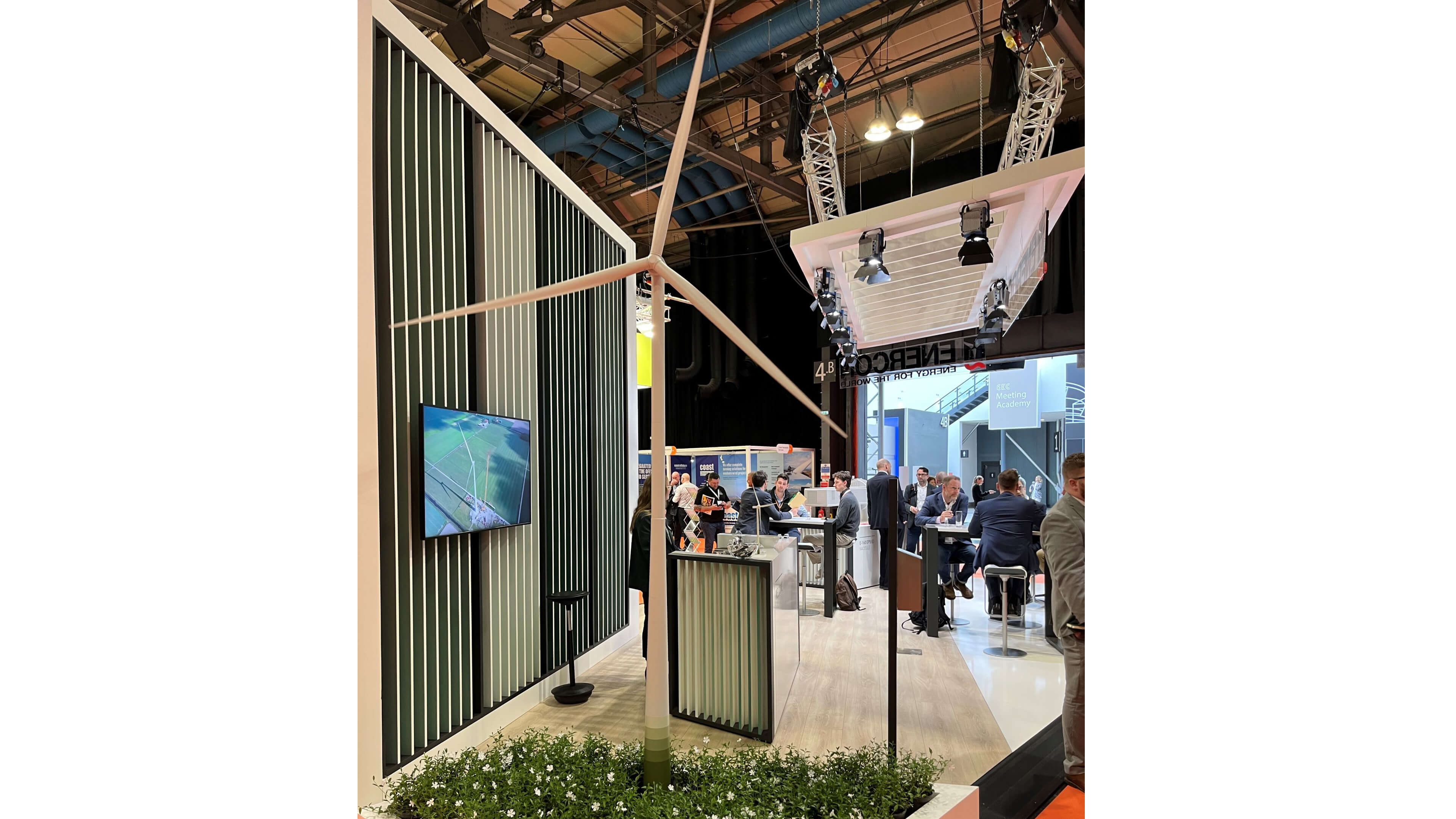 large wind turbine model on show stand